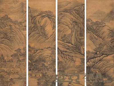 袁瑛 甲辰(1784)年作 江山秋色四条屏 立轴 166×52cm×4